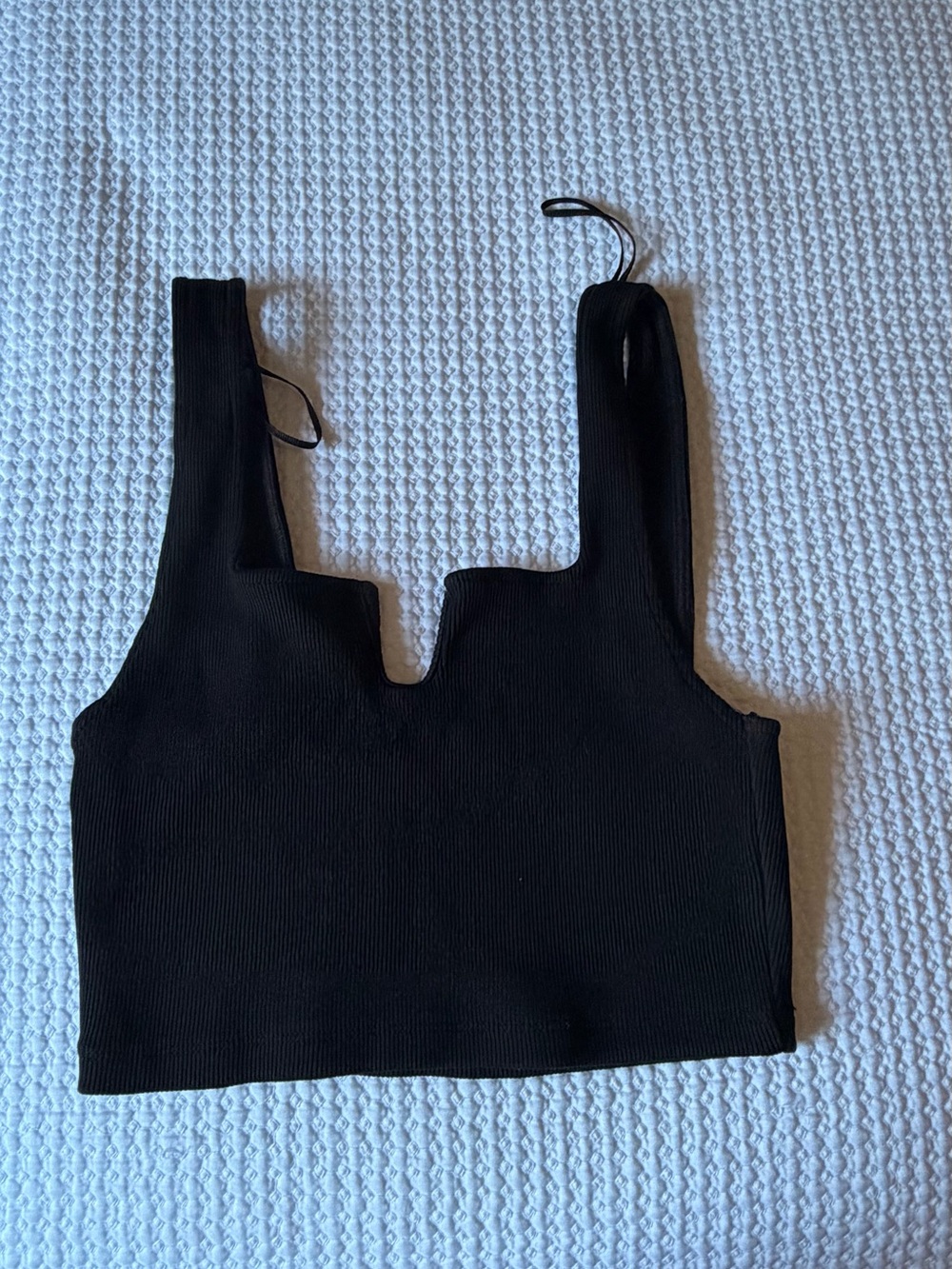 Zara Black Ribbed Square-Notch Crop Top